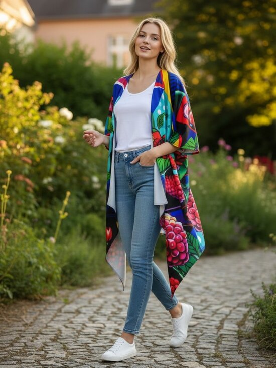 Other - Berry Mosaic Draped Kimono